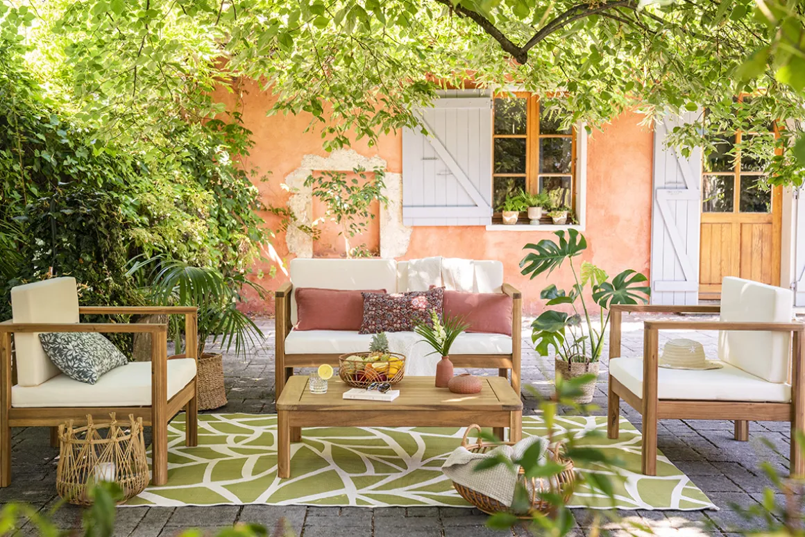 Shop Miliboo Alfombra interior exterior blanco crema y verde 123 x 180 cm GARANCE