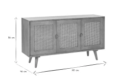 Best Miliboo Aparador 3 puertas de madera de mango y ratán 145 cm LAKA