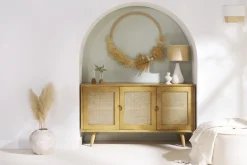 Best Miliboo Aparador 3 puertas de madera de mango y ratán 145 cm LAKA