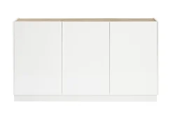 New Miliboo Aparador 3 puertas lacado blanco brillo y diseño madera clara 155 cm NELIO