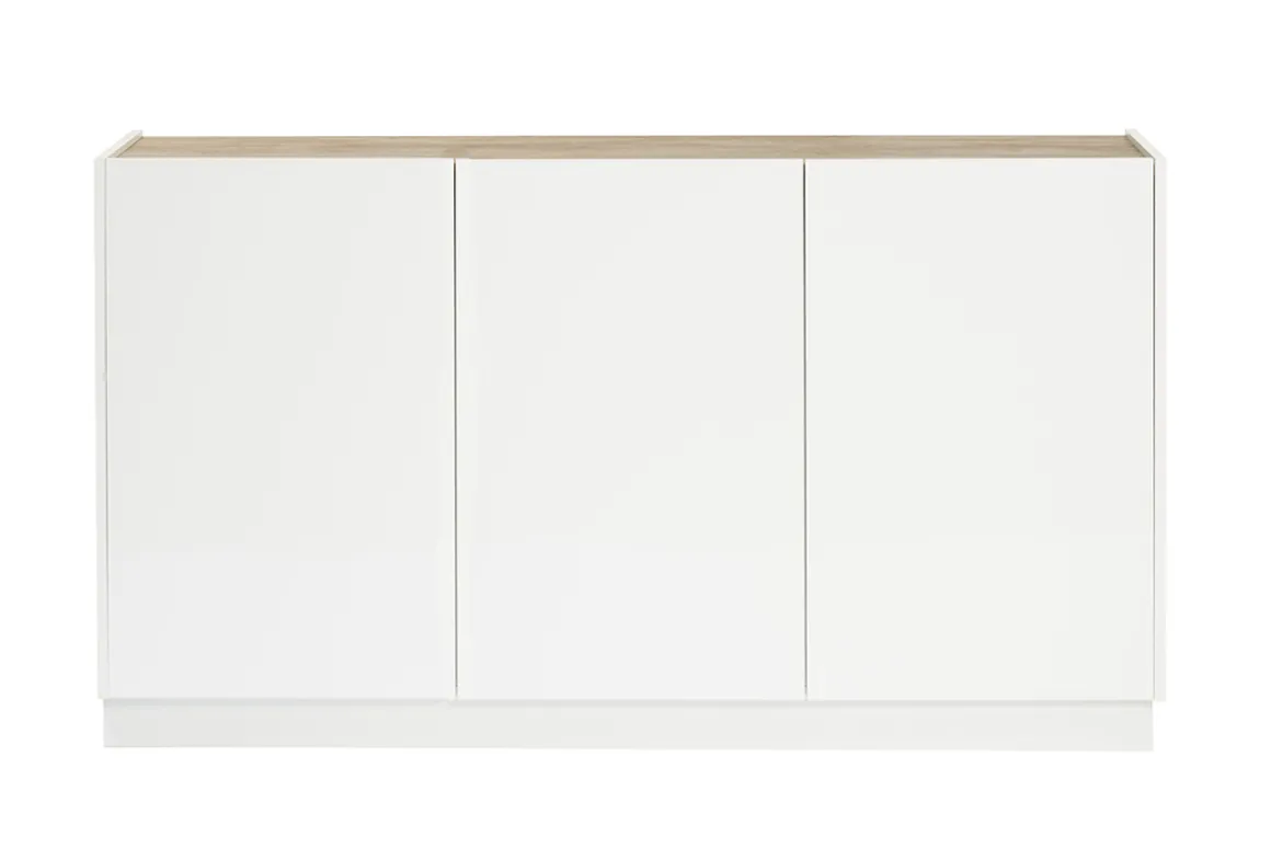 New Miliboo Aparador 3 puertas lacado blanco brillo y diseño madera clara 155 cm NELIO