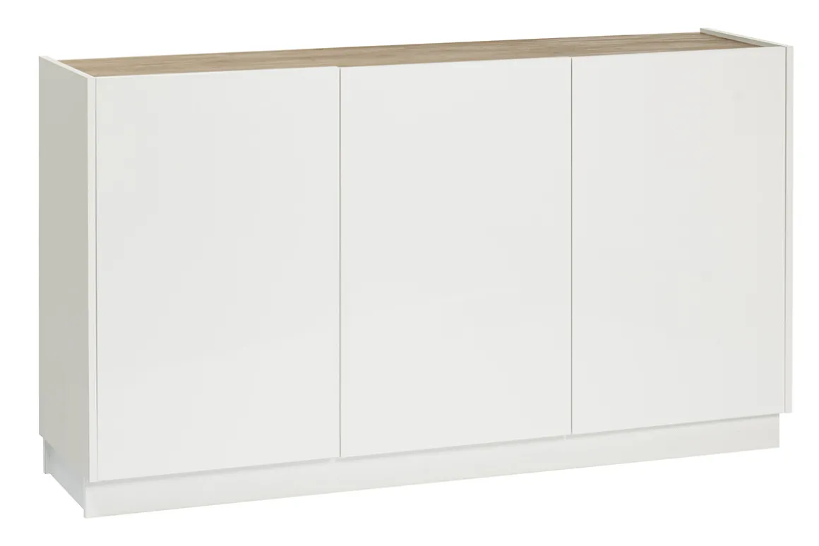New Miliboo Aparador 3 puertas lacado blanco brillo y diseño madera clara 155 cm NELIO