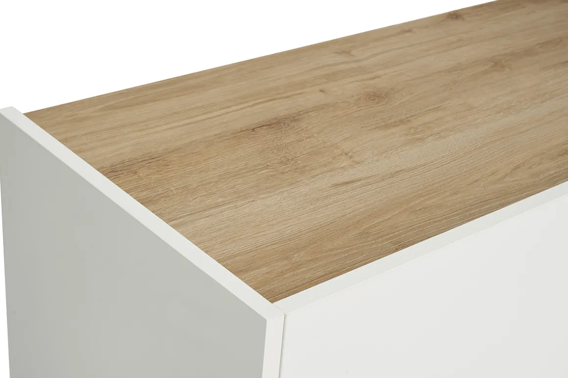 New Miliboo Aparador 3 puertas lacado blanco brillo y diseño madera clara 155 cm NELIO