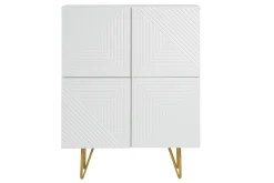 Fashion Miliboo Aparador alto de diseño con 4 puertas y grabados de metal blanco mate y dorado 86 cm OZEN