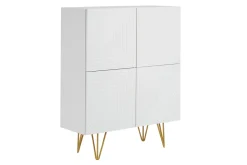 Fashion Miliboo Aparador alto de diseño con 4 puertas y grabados de metal blanco mate y dorado 86 cm OZEN