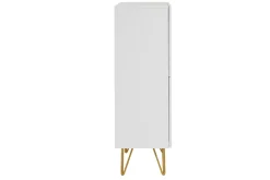 Fashion Miliboo Aparador alto de diseño con 4 puertas y grabados de metal blanco mate y dorado 86 cm OZEN
