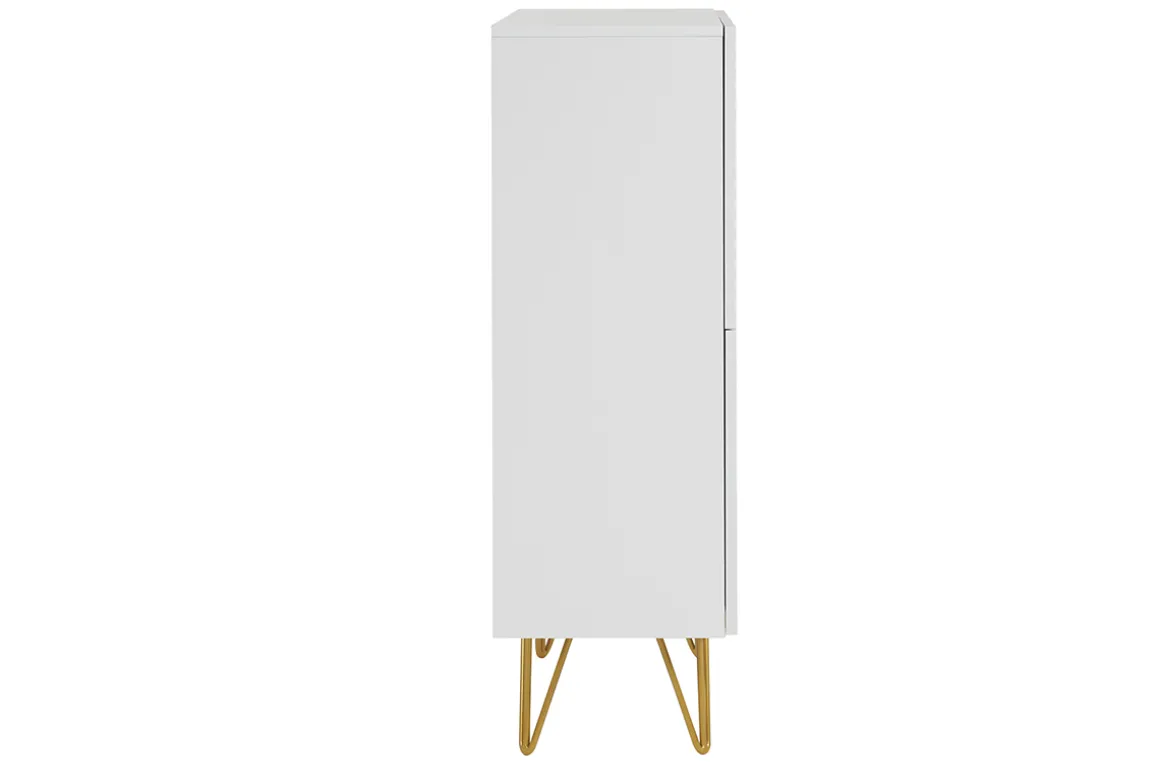 Fashion Miliboo Aparador alto de diseño con 4 puertas y grabados de metal blanco mate y dorado 86 cm OZEN