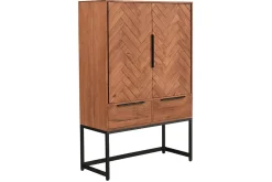 New Miliboo Aparador alto de madera maciza en espiga y metal negro con 2 puertas y 2 cajones STICK