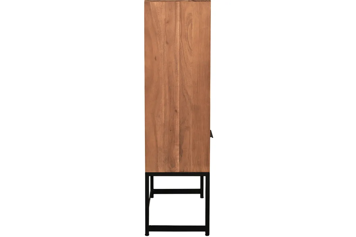 New Miliboo Aparador alto de madera maciza en espiga y metal negro con 2 puertas y 2 cajones STICK