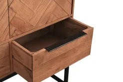 New Miliboo Aparador alto de madera maciza en espiga y metal negro con 2 puertas y 2 cajones STICK
