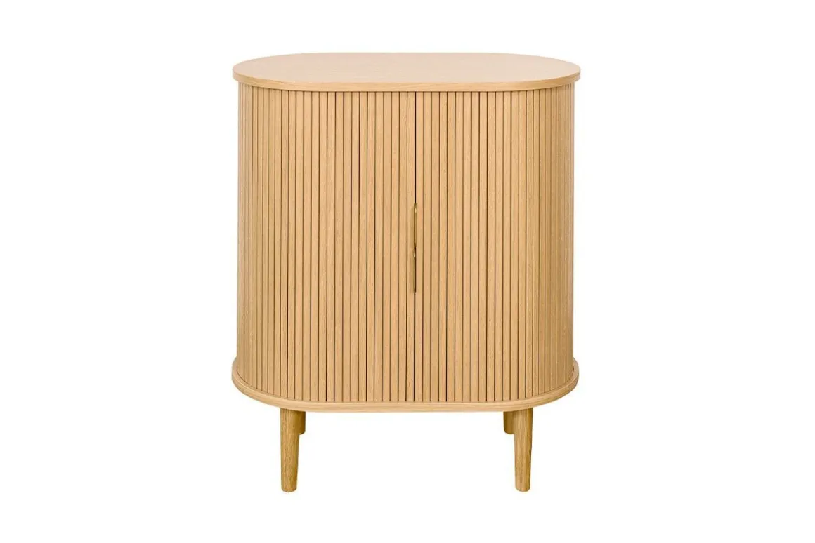 Outlet Miliboo Aparador alto vintage con puertas correderas de madera clara de roble 70 cm - EPIC