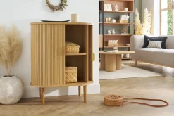 Outlet Miliboo Aparador alto vintage con puertas correderas de madera clara de roble 70 cm - EPIC
