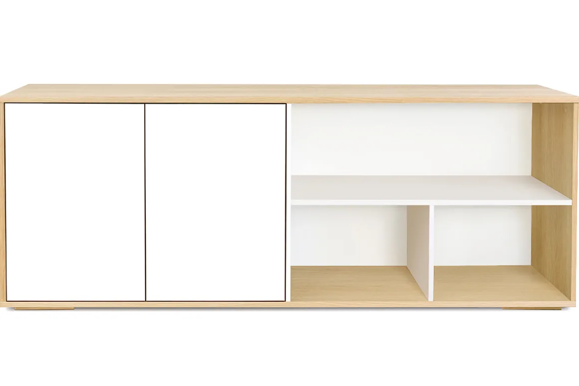 Cheap Miliboo Aparador bajo nórdico de roble macizo blanco y madera clara 190 cm EZIA