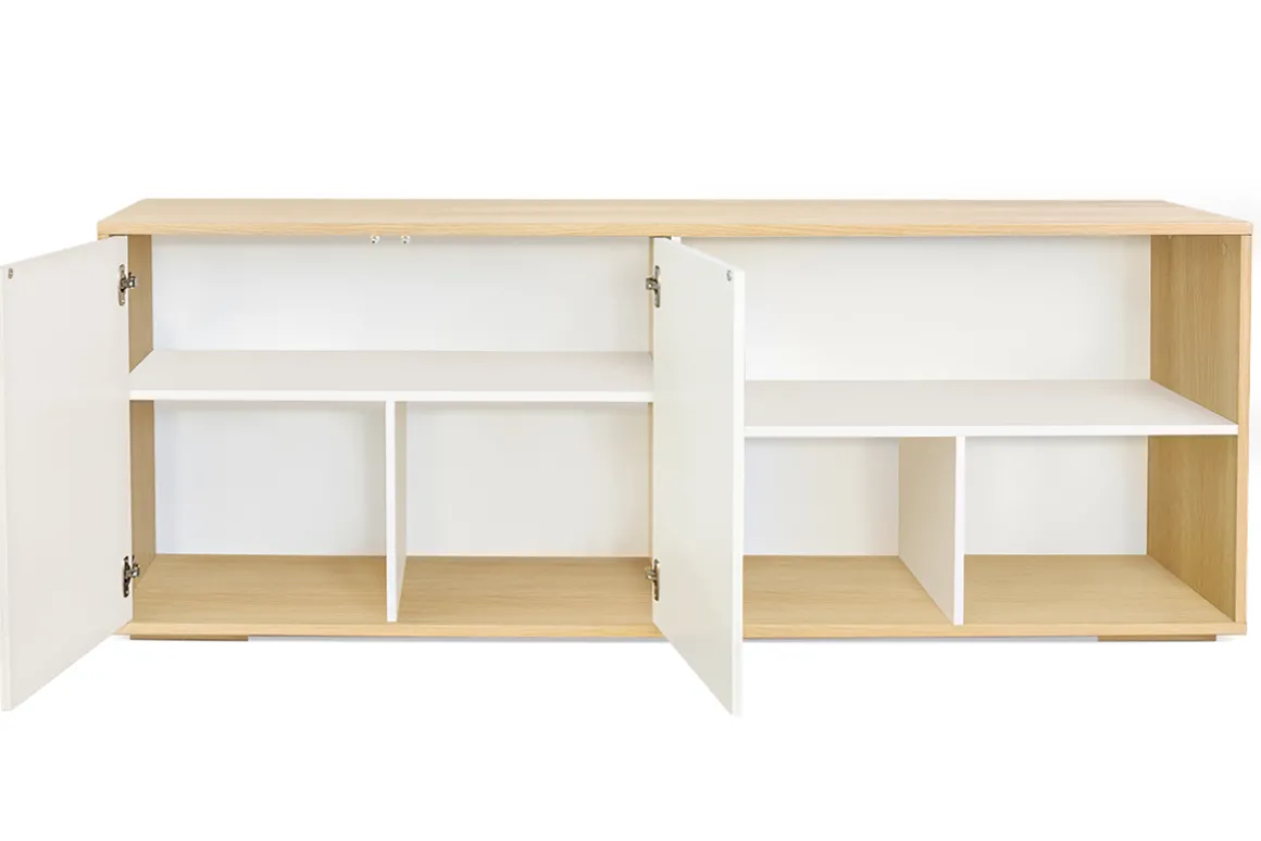 Cheap Miliboo Aparador bajo nórdico de roble macizo blanco y madera clara 190 cm EZIA