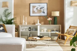Cheap Miliboo Aparador bajo nórdico de roble macizo blanco y madera clara 190 cm EZIA