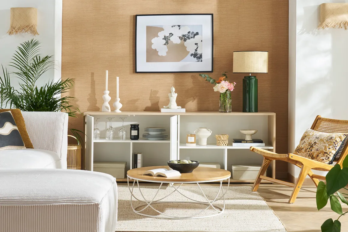 Cheap Miliboo Aparador bajo nórdico de roble macizo blanco y madera clara 190 cm EZIA