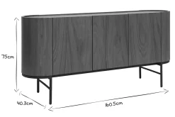 Outlet Miliboo Aparador con 3 puertas de nogal oscuro y metal negro 160 cm SKYE