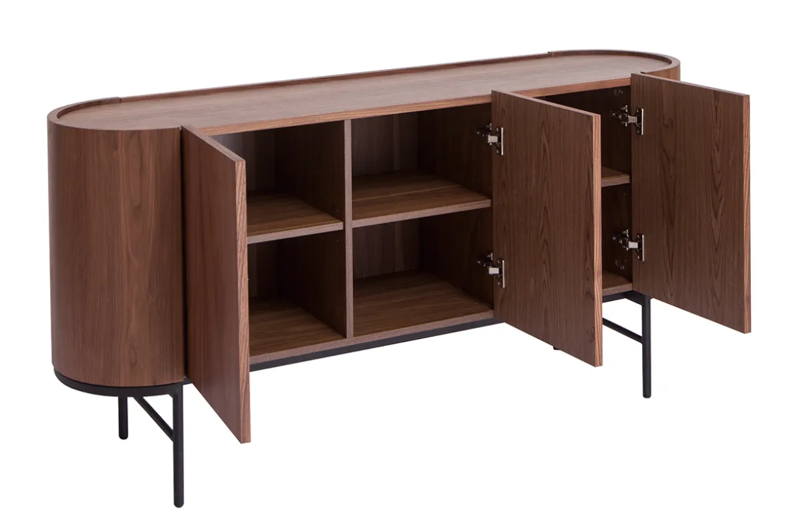 Outlet Miliboo Aparador con 3 puertas de nogal oscuro y metal negro 160 cm SKYE