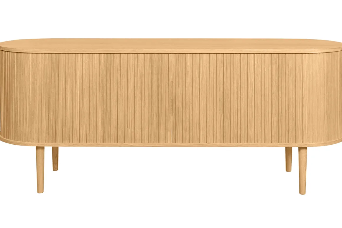 Best Sale Miliboo Aparador con puertas correderas de contrachapado de roble y roble macizo 160 cm EPIC