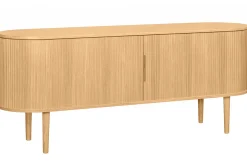 Best Sale Miliboo Aparador con puertas correderas de contrachapado de roble y roble macizo 160 cm EPIC
