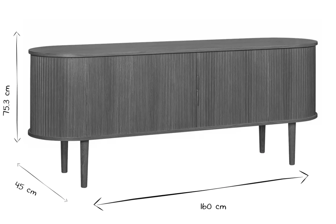 Best Sale Miliboo Aparador con puertas correderas de contrachapado de roble y roble macizo 160 cm EPIC