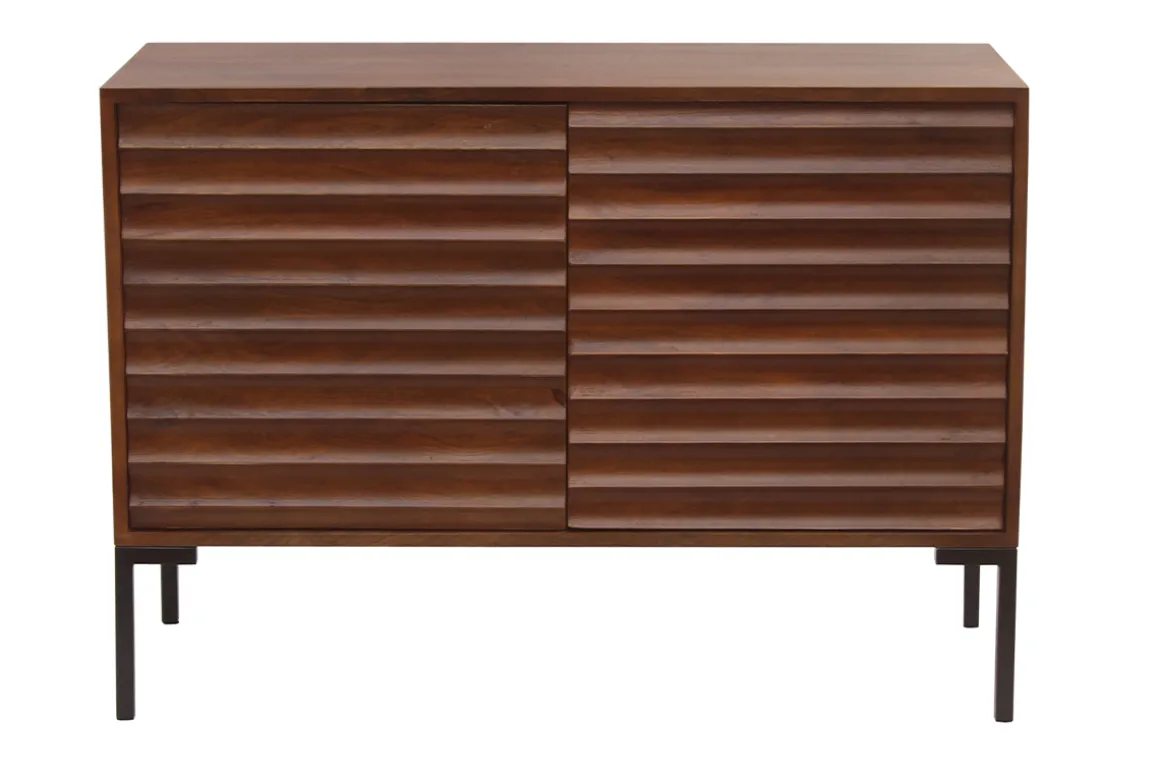 New Miliboo Aparador de 2 puertas de madera oscura maciza de mango y metal negro 100 cm ONDA