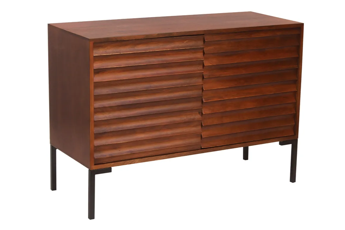 New Miliboo Aparador de 2 puertas de madera oscura maciza de mango y metal negro 100 cm ONDA