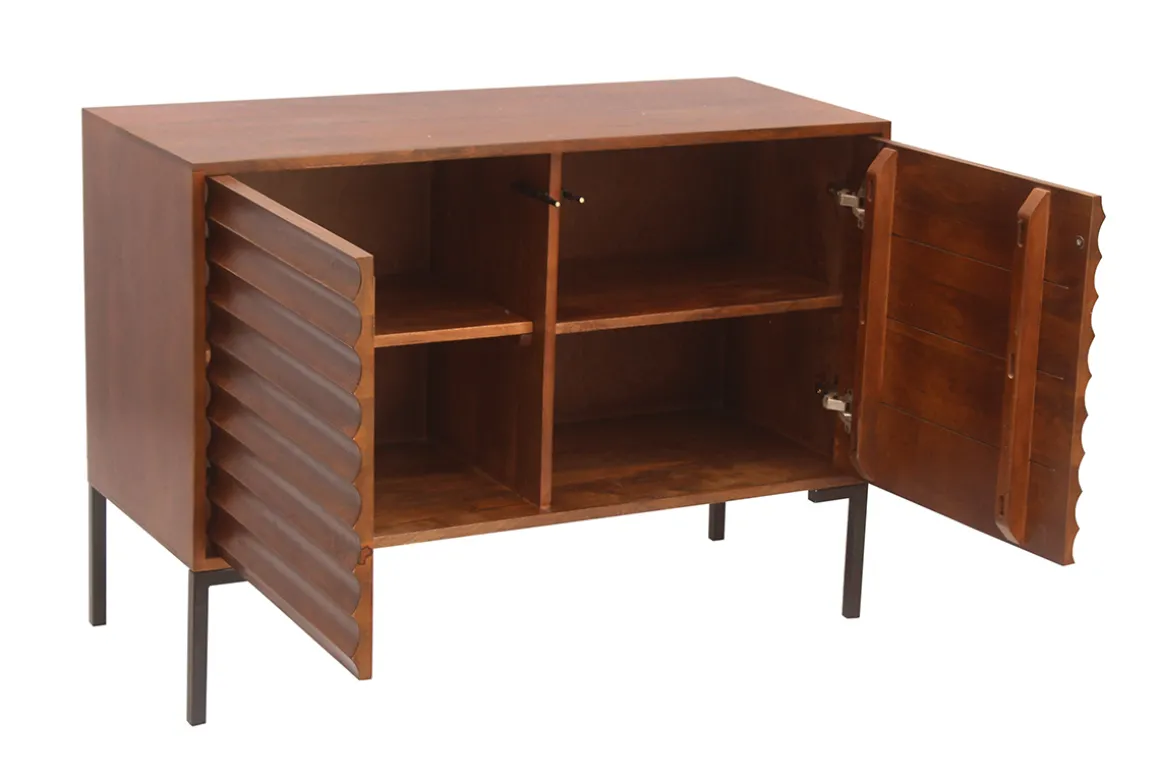 New Miliboo Aparador de 2 puertas de madera oscura maciza de mango y metal negro 100 cm ONDA