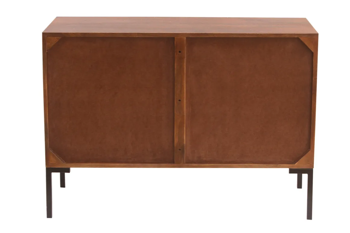 New Miliboo Aparador de 2 puertas de madera oscura maciza de mango y metal negro 100 cm ONDA