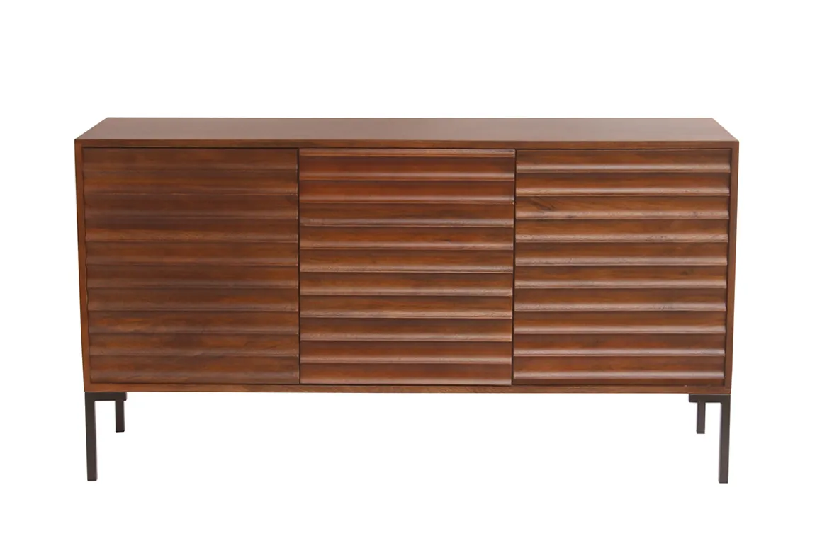 Online Miliboo Aparador de 3 puertas de madera oscura maciza de mango y metal negro 140 cm ONDA