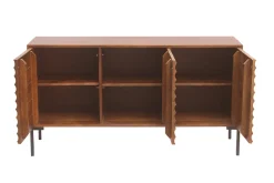 Online Miliboo Aparador de 3 puertas de madera oscura maciza de mango y metal negro 140 cm ONDA