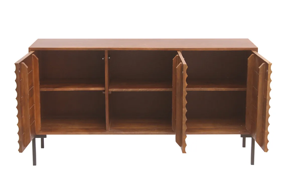 Online Miliboo Aparador de 3 puertas de madera oscura maciza de mango y metal negro 140 cm ONDA