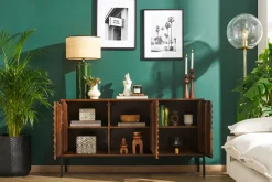 Online Miliboo Aparador de 3 puertas de madera oscura maciza de mango y metal negro 140 cm ONDA