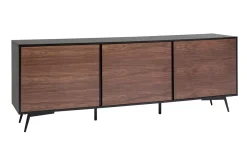 Best Sale Miliboo Aparador de 3 puertas negro mate de contrachapado de nogal 200 cm MERMOZ