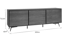 Best Sale Miliboo Aparador de 3 puertas negro mate de contrachapado de nogal 200 cm MERMOZ