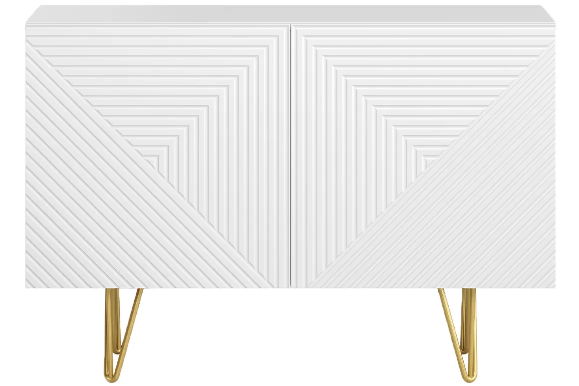 Fashion Miliboo Aparador de diseño blanco y dorado con 2 puertas 107 cm OZEN