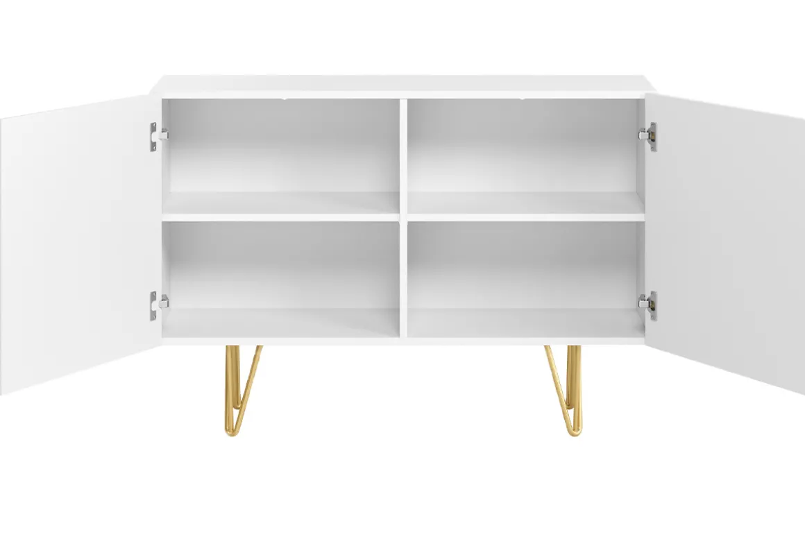 Fashion Miliboo Aparador de diseño blanco y dorado con 2 puertas 107 cm OZEN