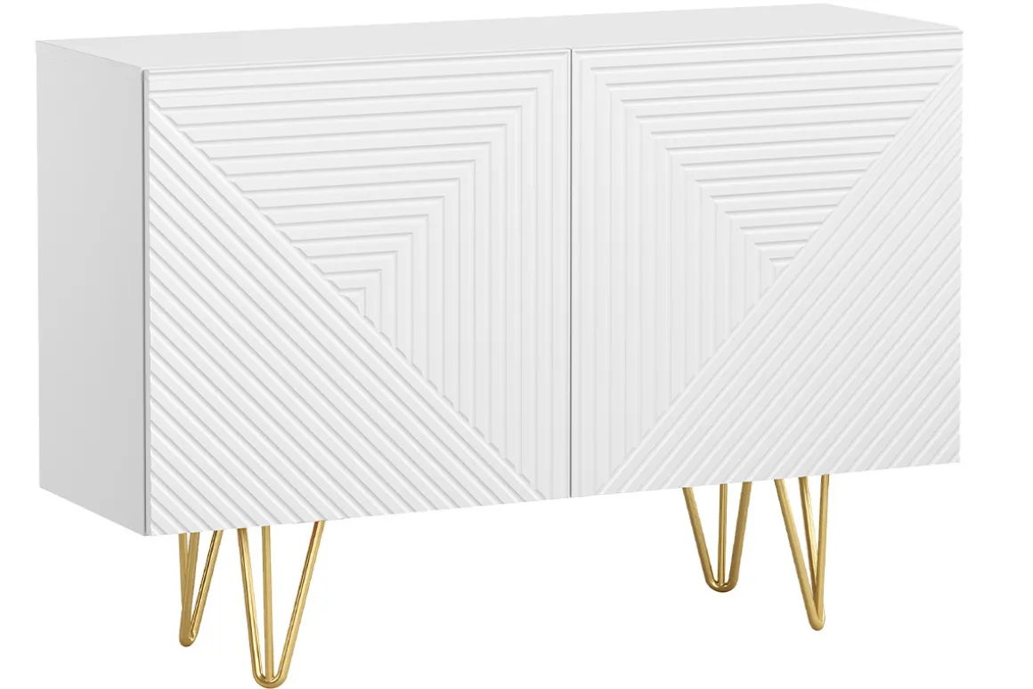 Fashion Miliboo Aparador de diseño blanco y dorado con 2 puertas 107 cm OZEN