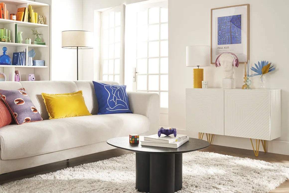 Fashion Miliboo Aparador de diseño blanco y dorado con 2 puertas 107 cm OZEN