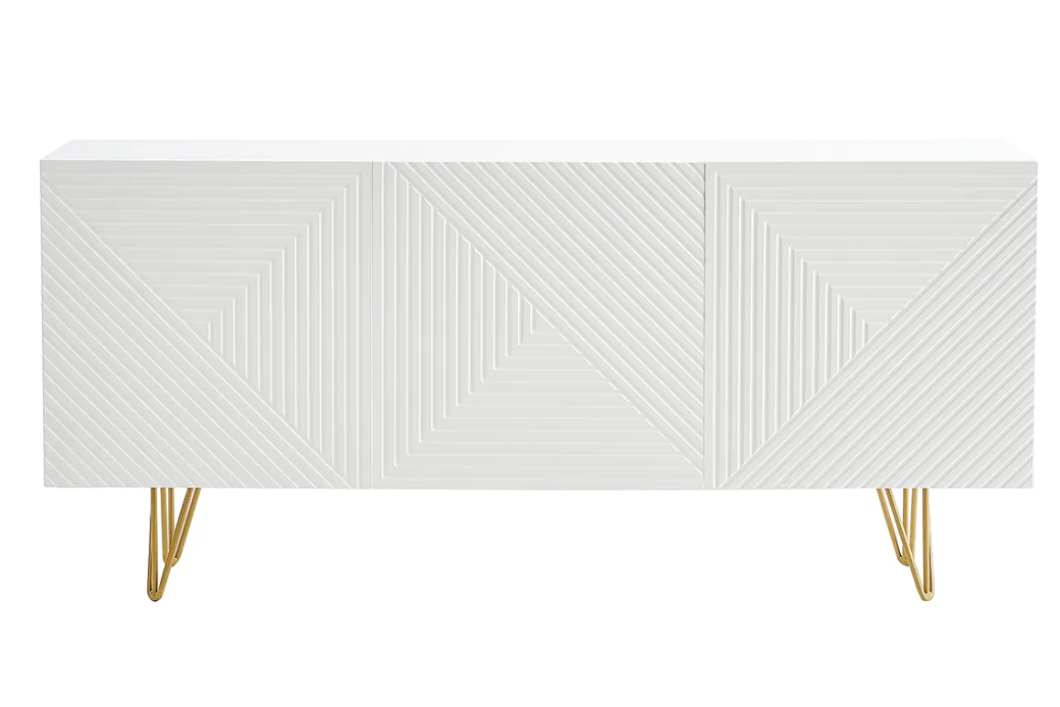 Best Sale Miliboo Aparador de diseño blanco y dorado 160 cm anchura OZEN