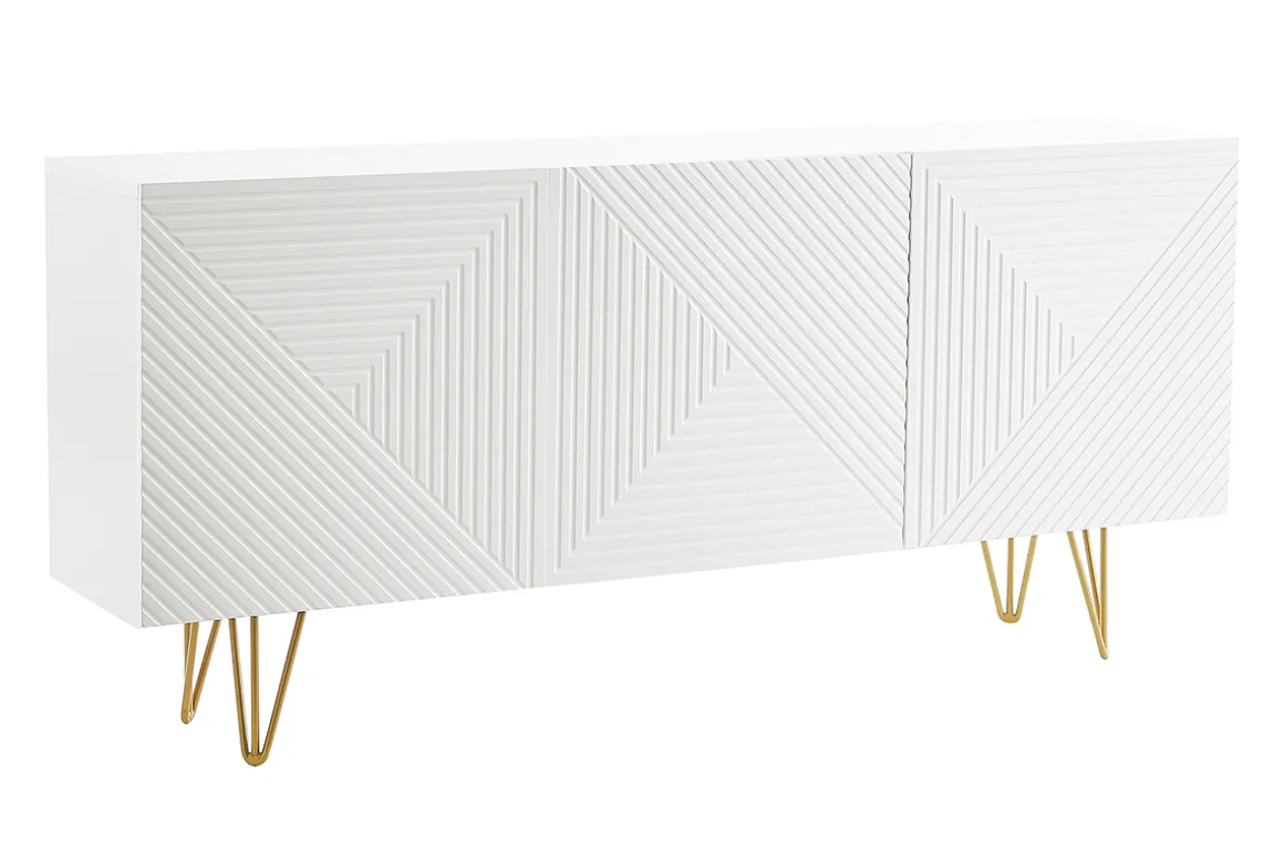 Best Sale Miliboo Aparador de diseño blanco y dorado 160 cm anchura OZEN
