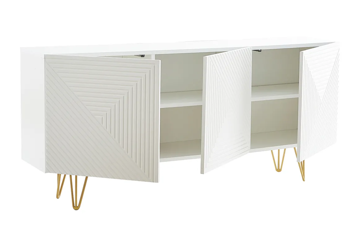 Best Sale Miliboo Aparador de diseño blanco y dorado 160 cm anchura OZEN