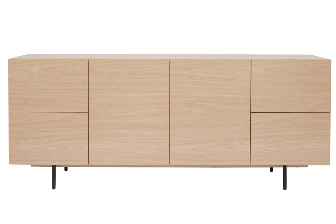 Flash Sale Miliboo Aparador de diseño con acabado roble claro y metal negro con 2 puertas y 4 cajones 180 cm ALASKA