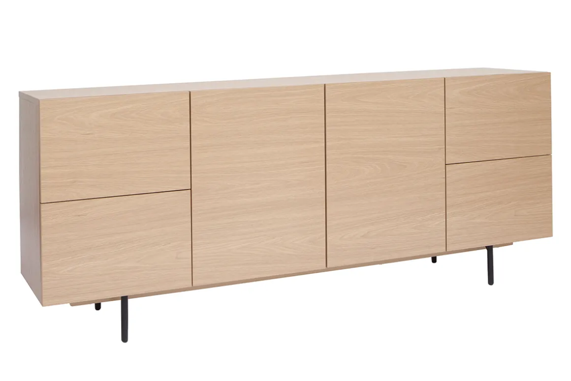 Flash Sale Miliboo Aparador de diseño con acabado roble claro y metal negro con 2 puertas y 4 cajones 180 cm ALASKA
