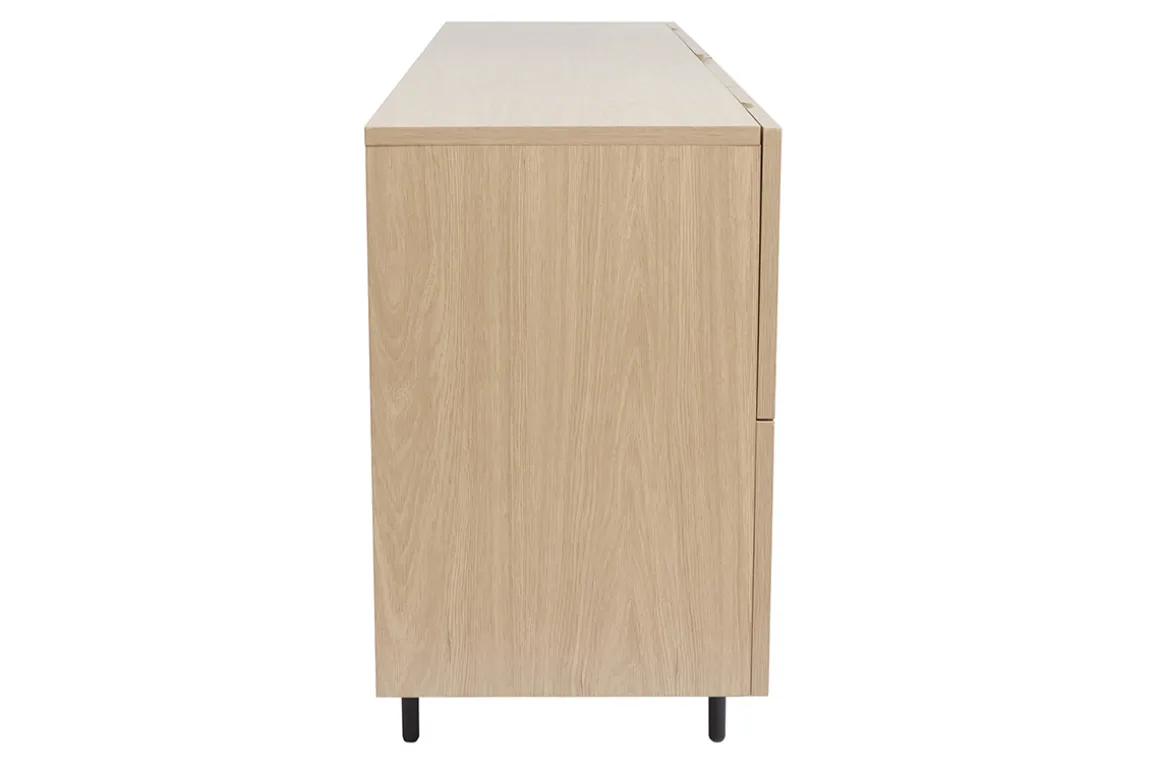 Flash Sale Miliboo Aparador de diseño con acabado roble claro y metal negro con 2 puertas y 4 cajones 180 cm ALASKA