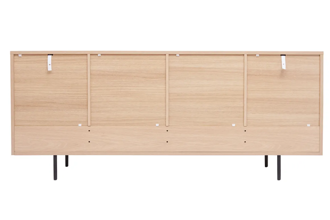 Flash Sale Miliboo Aparador de diseño con acabado roble claro y metal negro con 2 puertas y 4 cajones 180 cm ALASKA