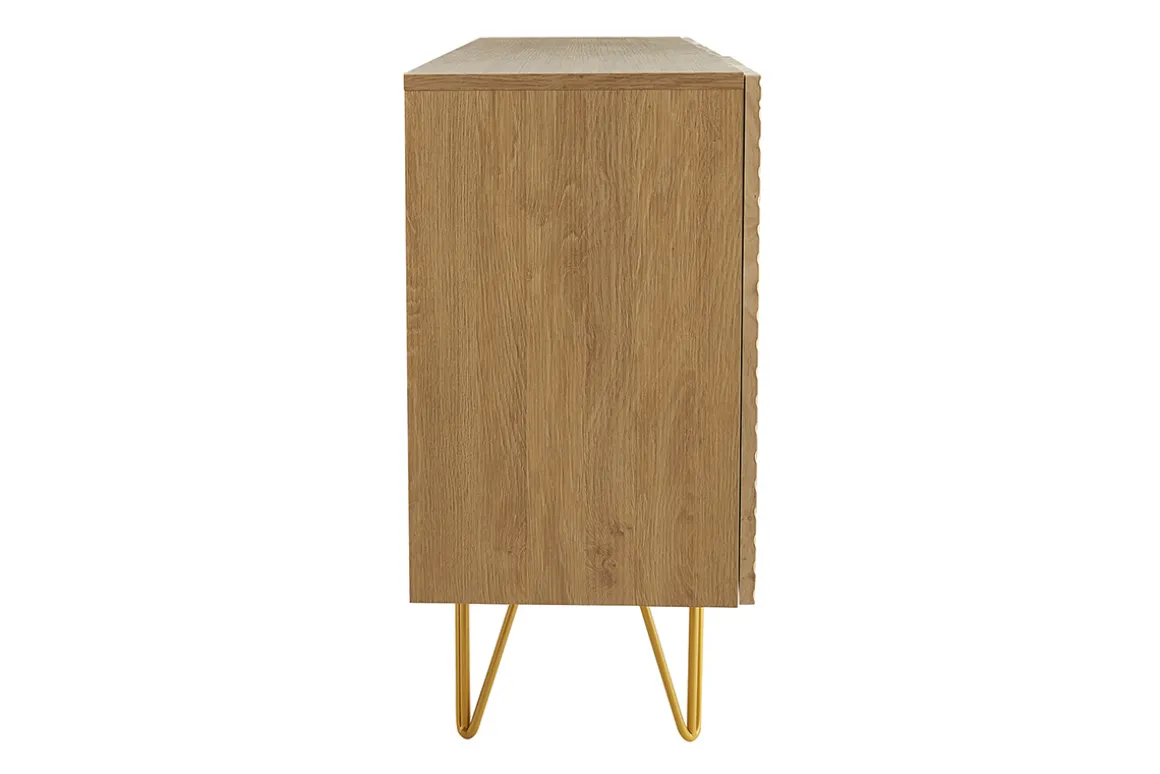 Sale Miliboo Aparador de diseño de madera de roble claro con grabados y metal dorado 3 puertas 160 cm OZEN
