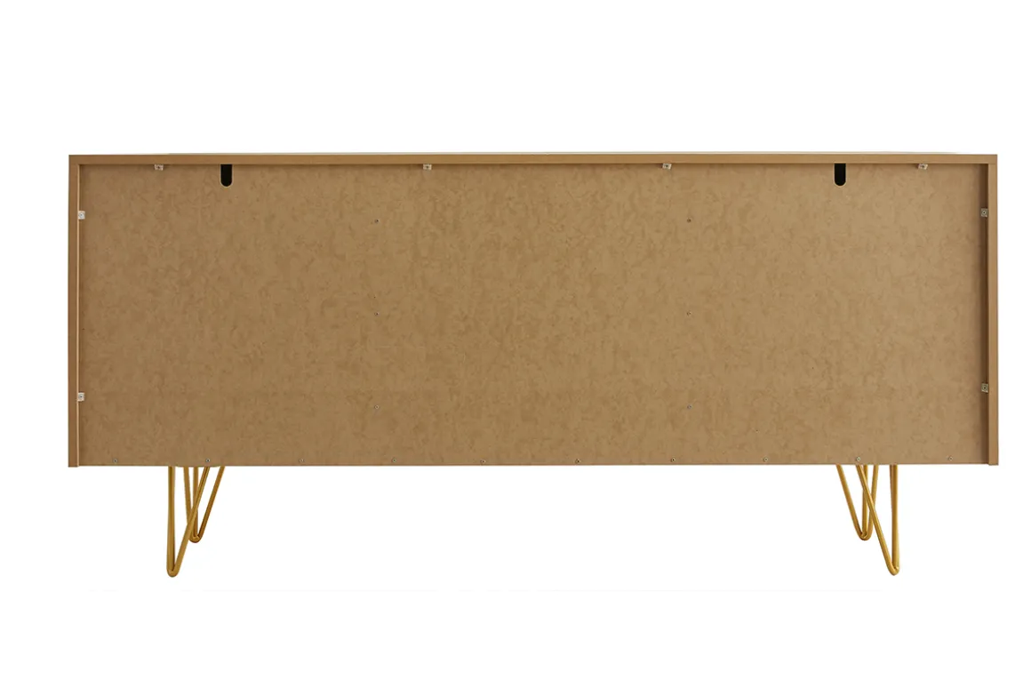 Sale Miliboo Aparador de diseño de madera de roble claro con grabados y metal dorado 3 puertas 160 cm OZEN