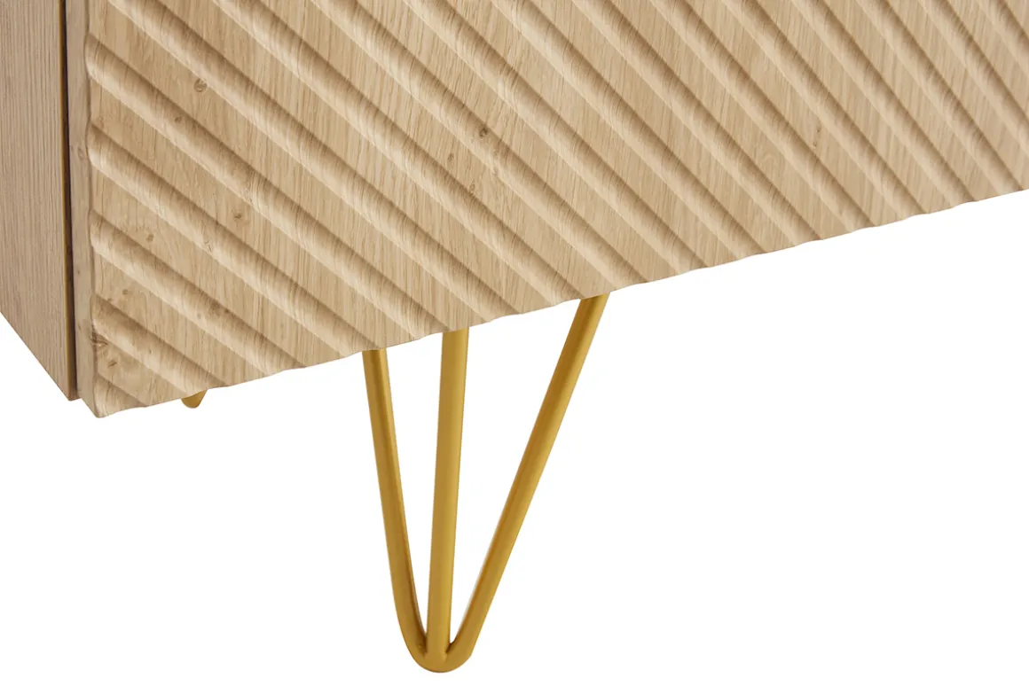Sale Miliboo Aparador de diseño de madera de roble claro con grabados y metal dorado 3 puertas 160 cm OZEN
