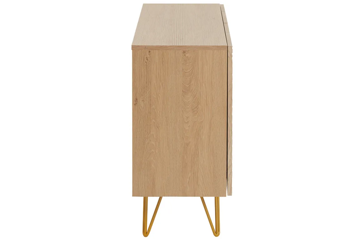 Store Miliboo Aparador de diseño de madera de roble claro con grabados y metal dorado 2 puertas 107 cm OZEN